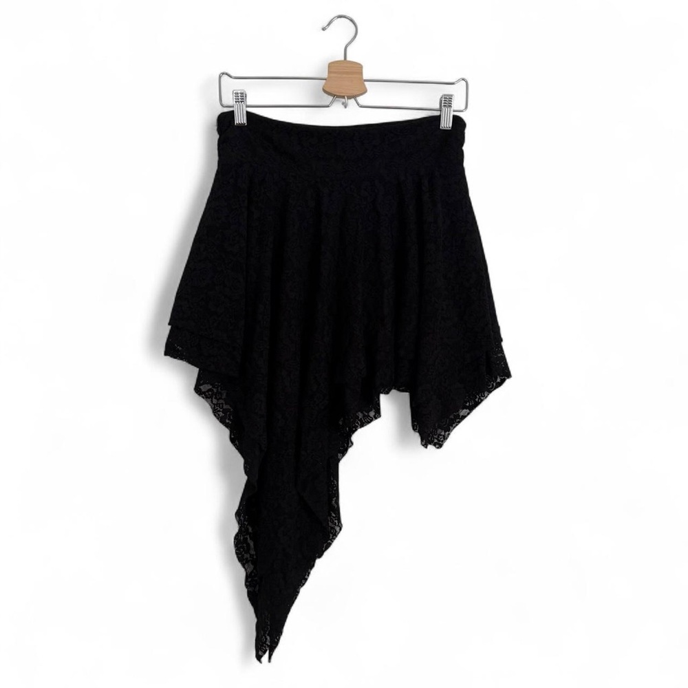 Black Lace Handkerchief Hem Skirt - Women